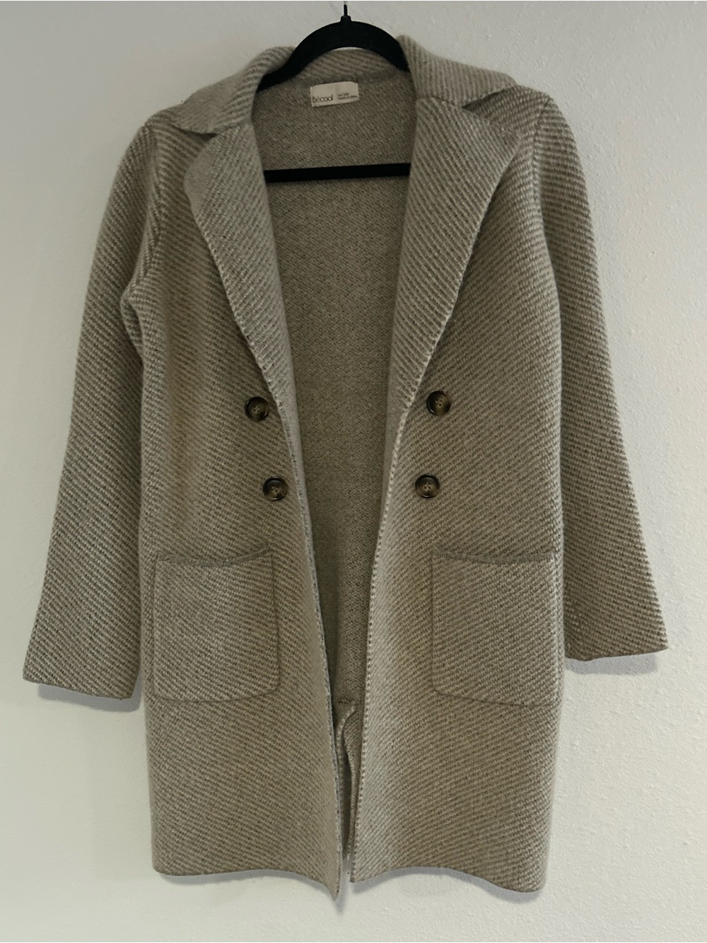 BE COOL Double-Breasted Taupe Trench Coatigan